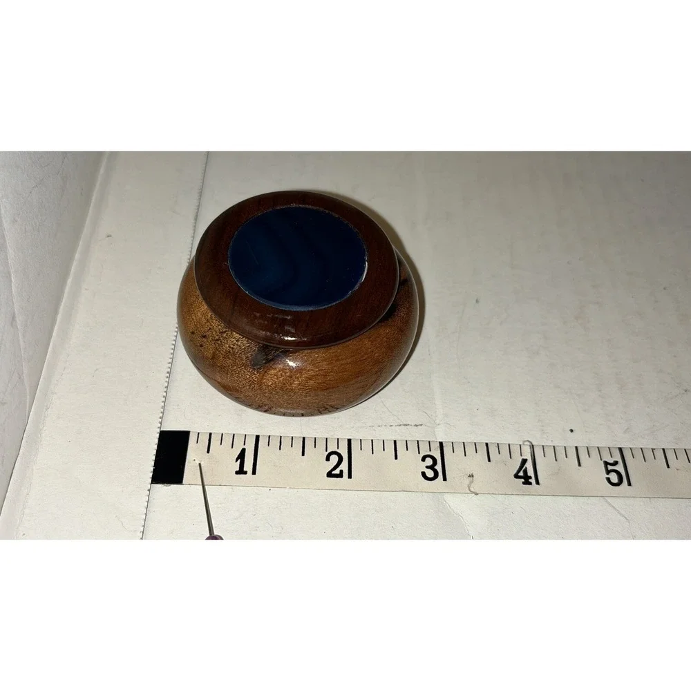 Beautiful Tooled Wooden trinket dish‎ With Blue Agate Slice On Top